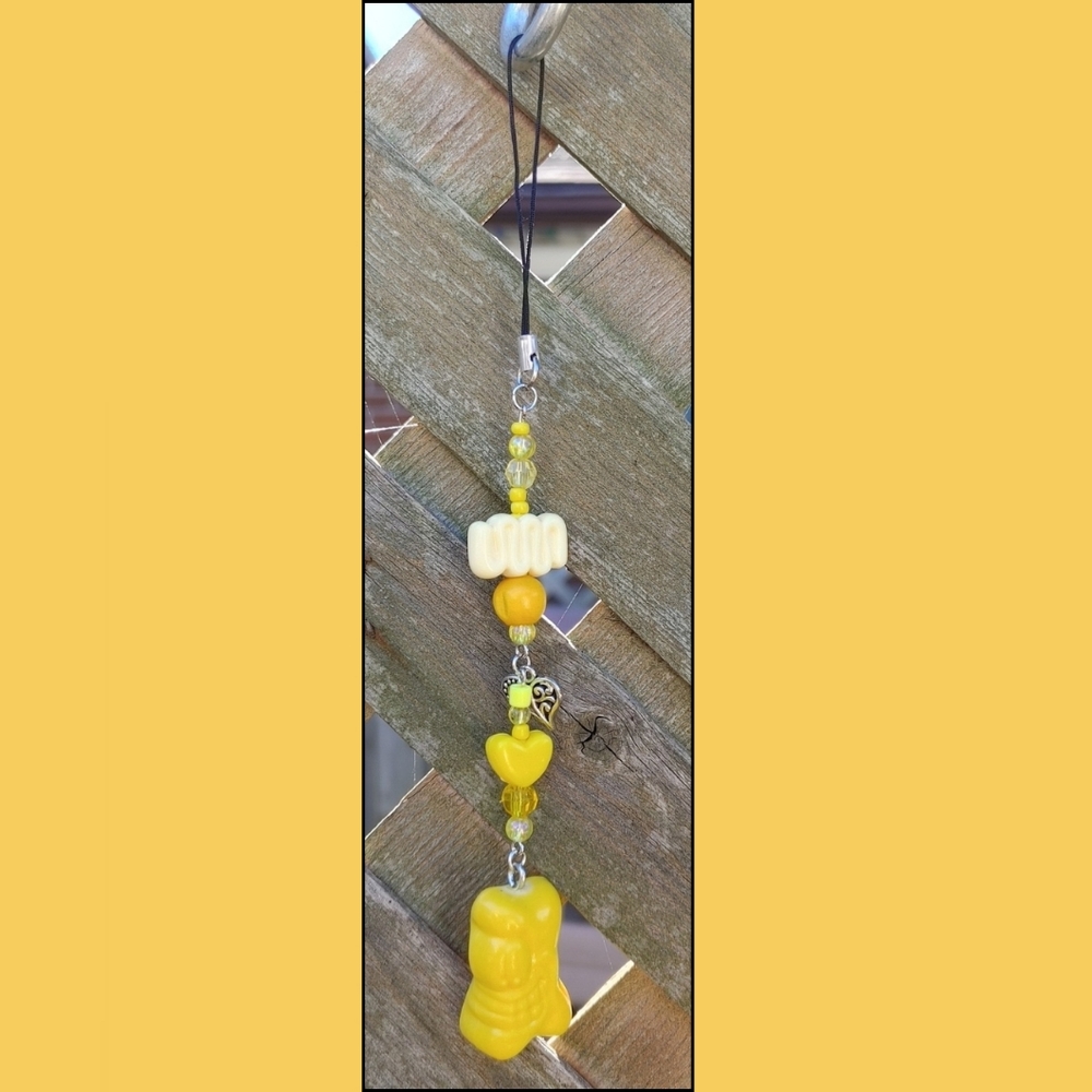 Yellow Beaded Crazy Bones Charm